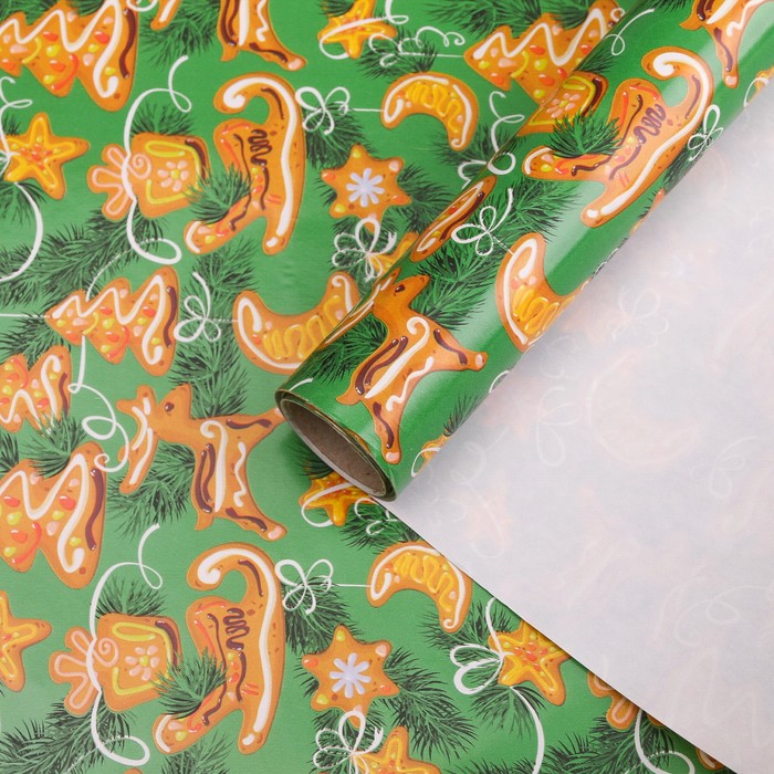 Бумага для декорирования, "Имбирное печенье", зелёная, 0,7 х 10 м