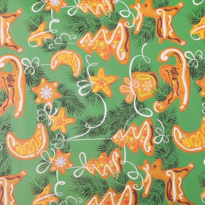 Бумага для декорирования, "Имбирное печенье", зелёная, 0,7 х 10 м