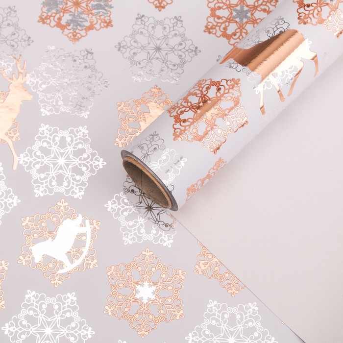 Бумага для декорирования "Новогодняя пора", металлизированная, белый, 0,7 х 10 м