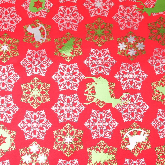 Бумага для декорирования "Новогодняя пора", металлизированная, красный, 0,7 х 10 м