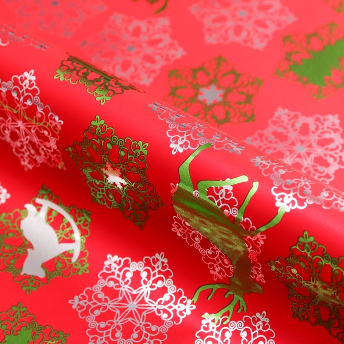 Бумага для декорирования "Новогодняя пора", металлизированная, красный, 0,7 х 10 м