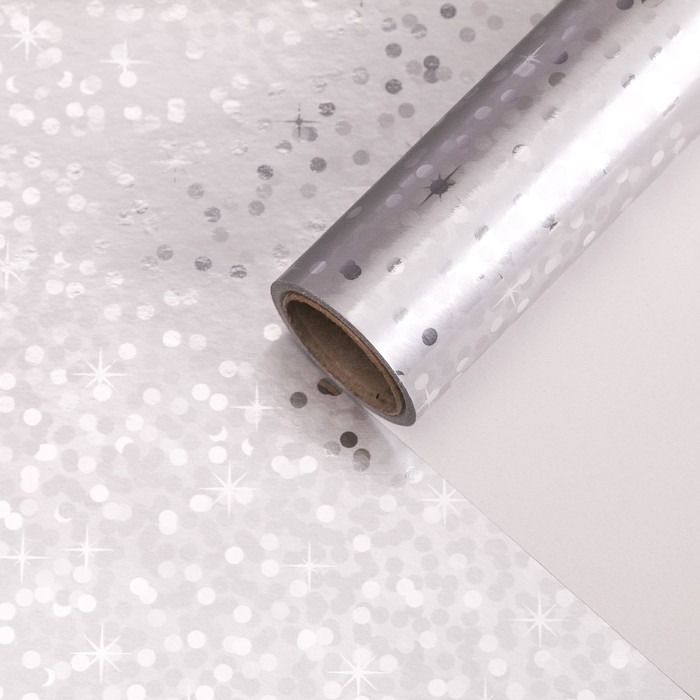 Бумага для декорирования "Звёздное мерцание", металлизированная, серебро, 0,7 х 10 м