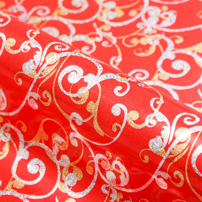Бумага для декорирования "Праздничный узор", металлизированная, красная, 0,7 х 10 м