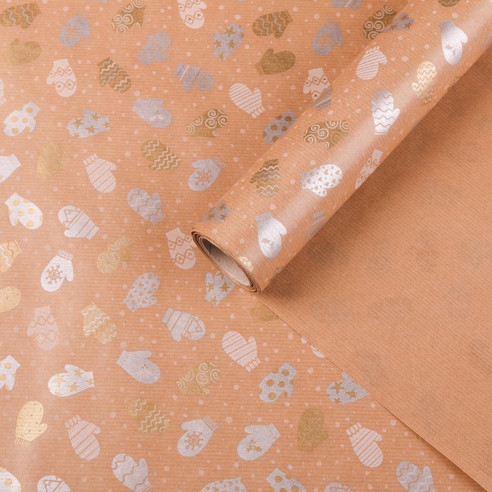 Бумага для декорирования крафт, "Рукавички серебряные", 0,7 х 10 м