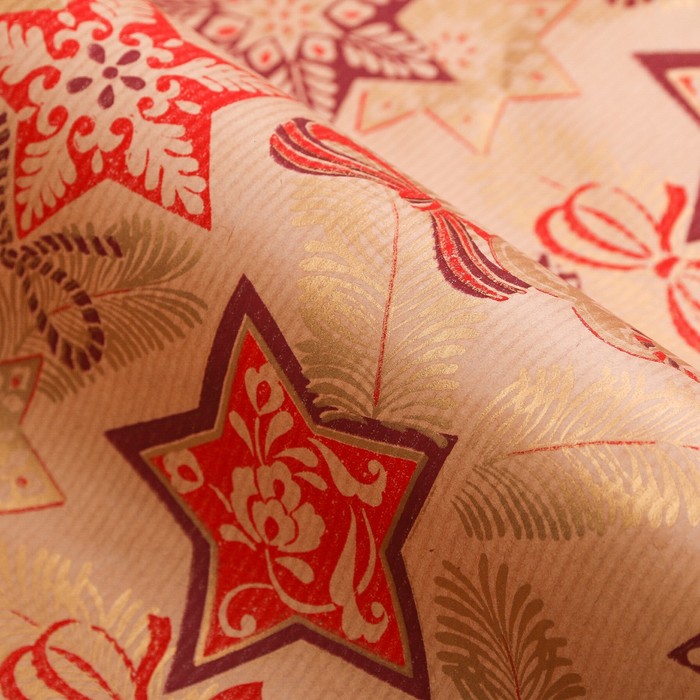 Бумага для декорирования крафт, "Игрушки на ёлке с золотом", 0,7 х 10 м