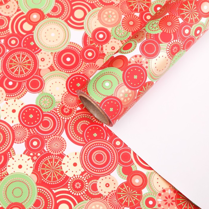 Бумага для декорирования, "Новогодний калейдоскоп", красная, 0,7 х 10 м