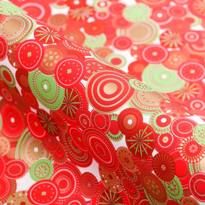 Бумага для декорирования, "Новогодний калейдоскоп", красная, 0,7 х 10 м