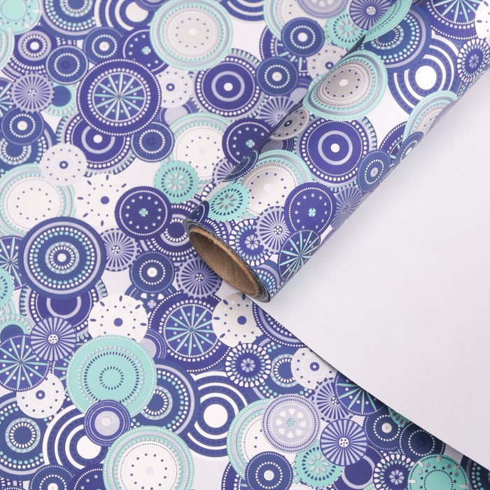 Бумага для декорирования, "Новогодний калейдоскоп", синяя, 0,7 х 10 м