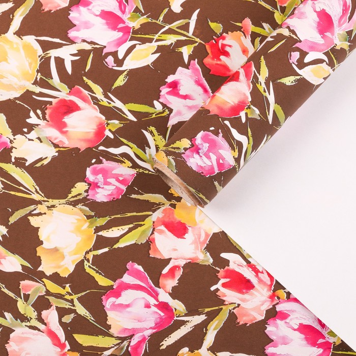 Бумага для декорирования, "Эустомы", шоколадный, 0,7 х 10 м