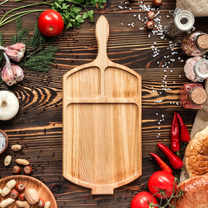 Доска-тарелка для закусок "Сковорода", массив ясеня, 45х20 см