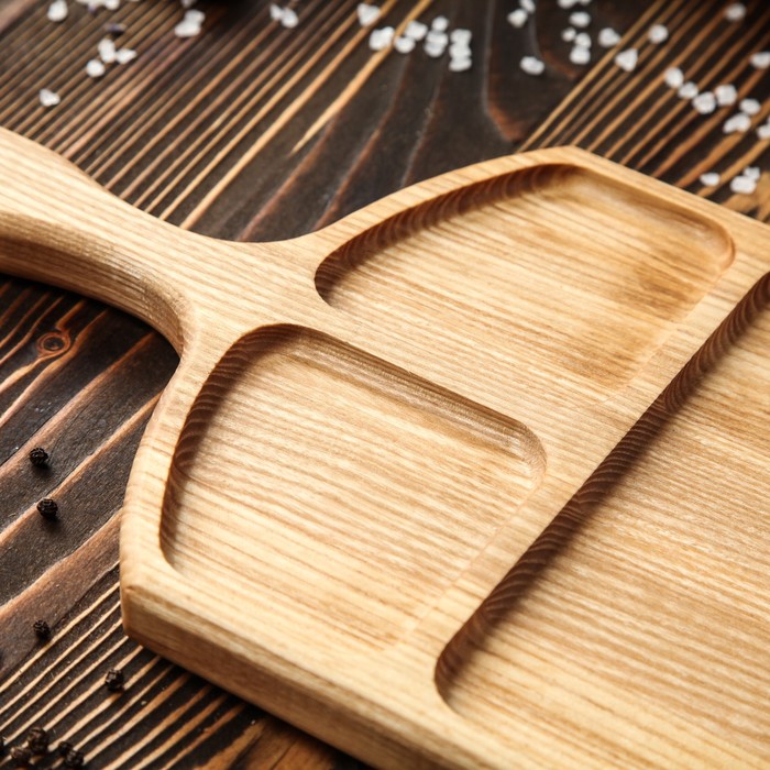 Доска-тарелка для закусок "Сковорода", массив ясеня, 45х20 см