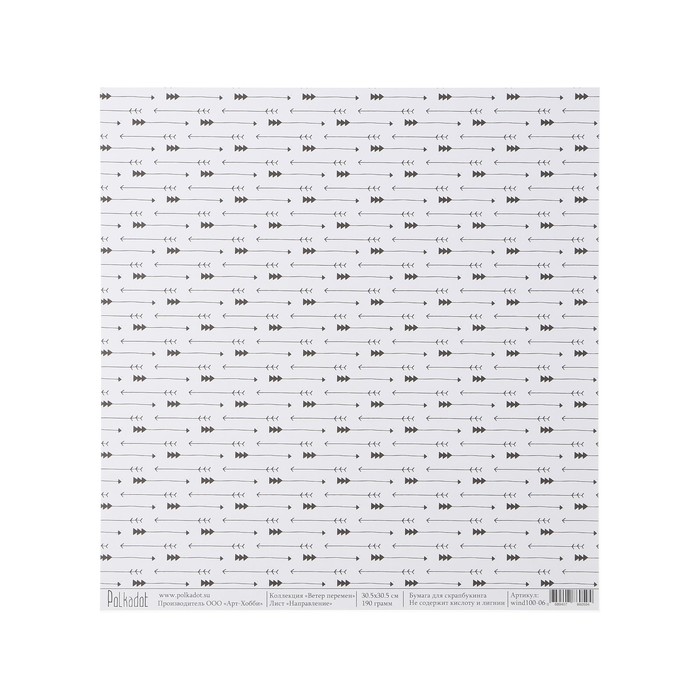 Бумага для скрапбукинга "Направление "Ветер перемен" 30.5х30.5 см, 190 гр/м2