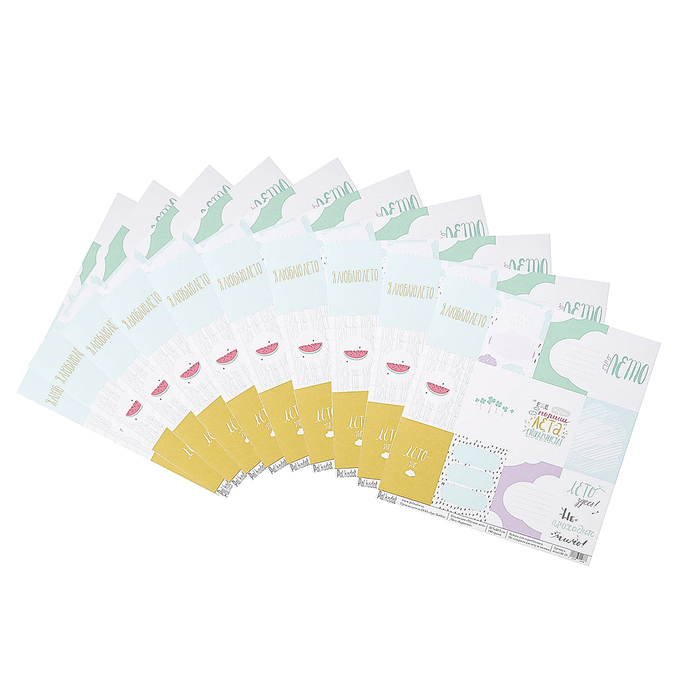 Бумага для скрапбукинга "Карточки "Мятное лето" 30.5х30.5 см, 190 гр/м2