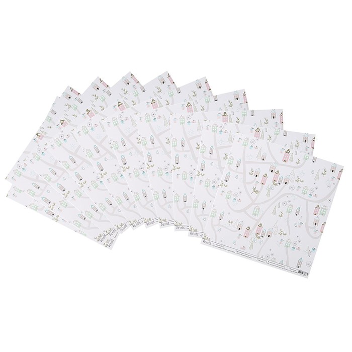 Бумага для скрапбукинга "Зимняя деревня "Время снежинок" 30.5х30.5 см, 190 гр/м2