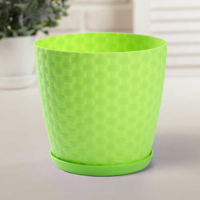 Горшок для цветов 2 л с поддоном "Ротанг", цвет фисташковый