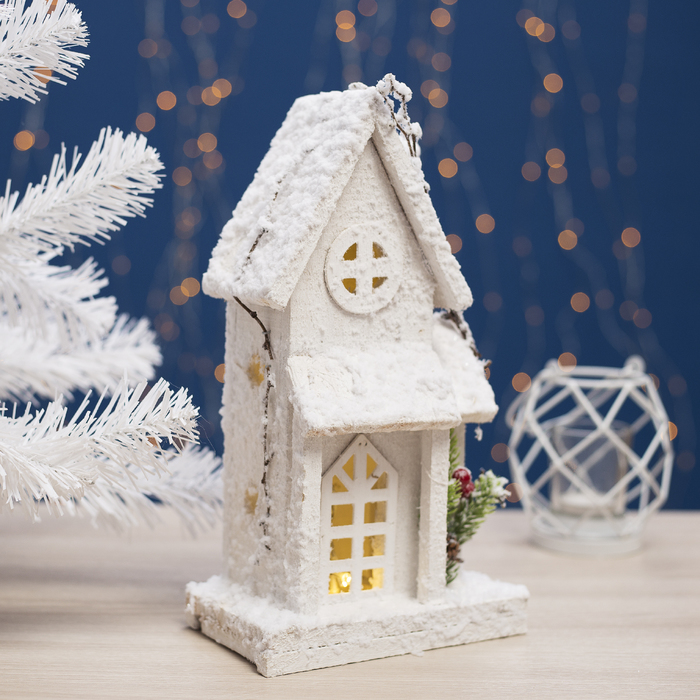 Фигура деревянная "Домик в снегу", 29х16х10 см, 2*AА (не в компл.) 5 LED, белый
