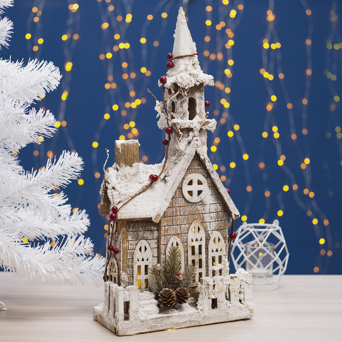 Фигура деревянная "Домик в снегу", 51х23х13.5 см, 2*AА (не в компл.) 10 LED, белый