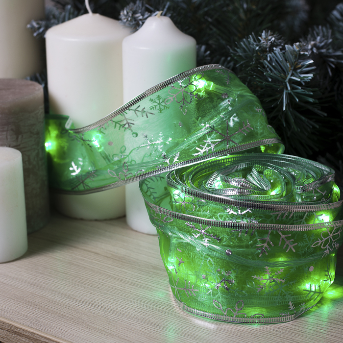 НИТЬ Лента "Снежинки серебристые" 9 м, ширина 6 см, LED-72-220V, контр. 8 р. ЗЕЛЕНЫЙ