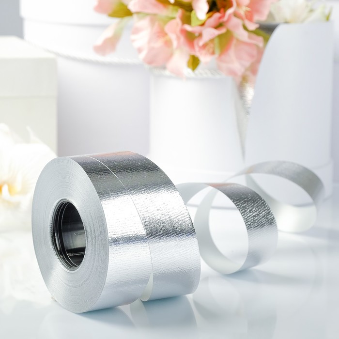 Лента декоративная, &quot;Отражение&quot;, рельефная, серебряная, 30 мм х 50 м