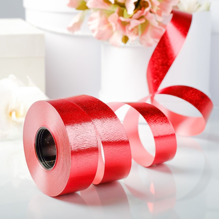 Лента декоративная, &quot;Отражение&quot;, рельефная, красная, 30 мм х 50 м