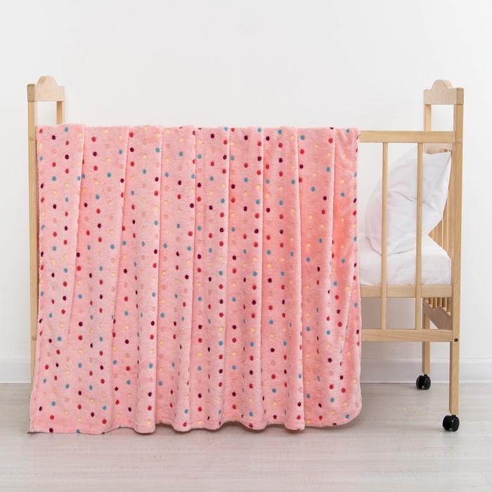 Плед "Горошек"цв.розовый 75*105 см, корал-флис, 230 г/м2, 100% пэ