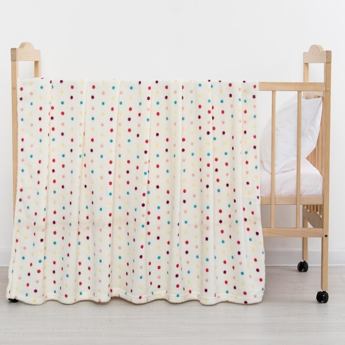 Плед "Горошек"цв.белый 75*105 см, корал-флис, 230 г/м2, 100% пэ