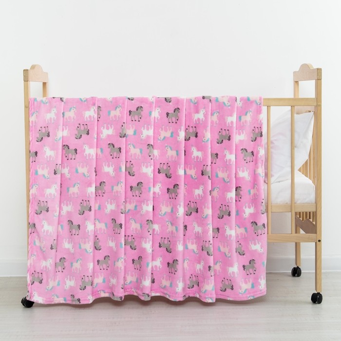 Плед "Единороги"цв.розовый 75*105 см, корал-флис, 230 г/м2, 100% пэ