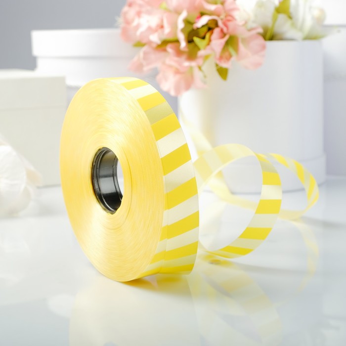 Лента декоративная "Диагональ", желтая, 19 мм х 100 м