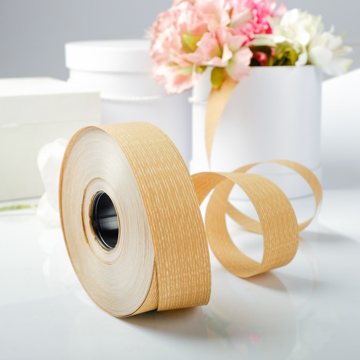 Лента декоративная, LYNN, двусторонняя, бежевая, 34 мм х 100 м