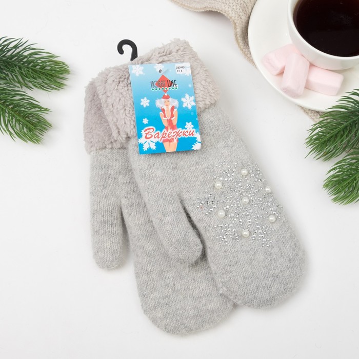 Варежки женские ВЖ633 цвет светло-серый, р-р 18-20