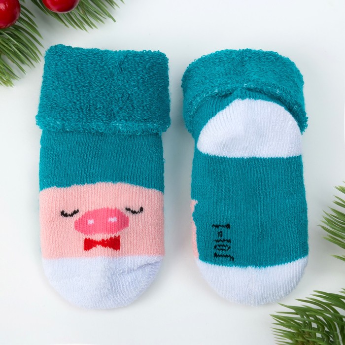 Носки детские махровые Крошка Я "Хрюша" голубые 3-12 мес, 100% хлопок