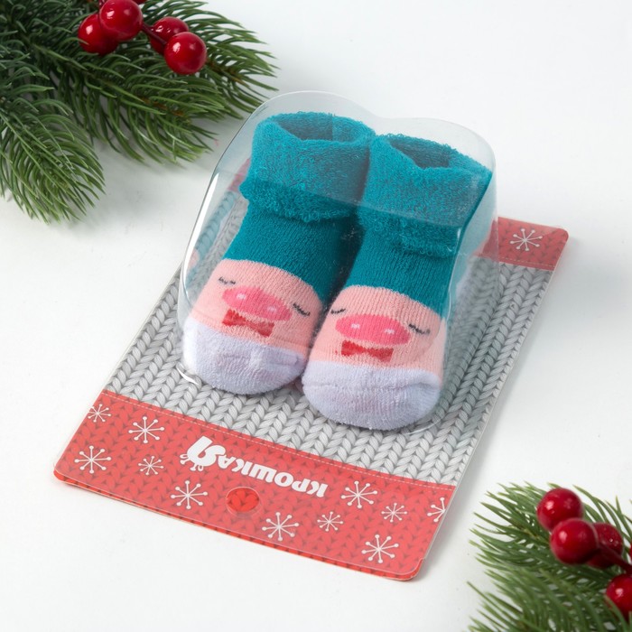 Носки детские махровые Крошка Я "Хрюша" голубые 3-12 мес, 100% хлопок