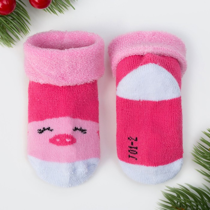 Носки детские махровые Крошка Я "Хрюша" розовые 3-12 мес, 100% хлопок