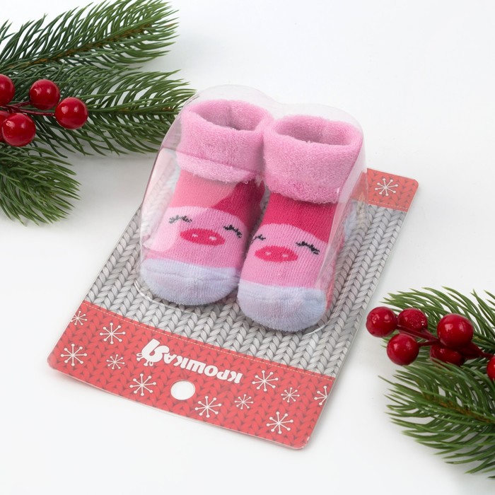 Носки детские махровые Крошка Я "Хрюша" розовые 3-12 мес, 100% хлопок