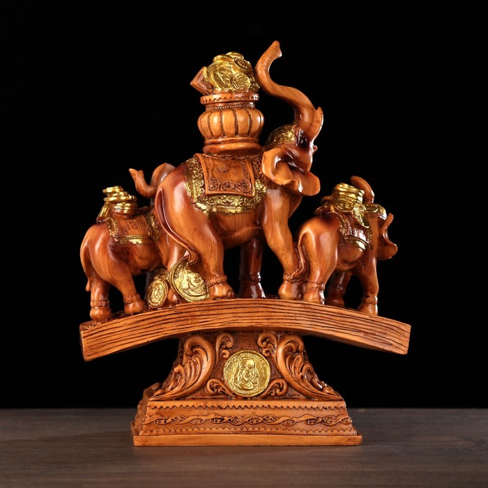 Сувенир полистоун "Три денежных слона на купюре с монетами" 24,5х19,5х7,8 см УЦЕНКА