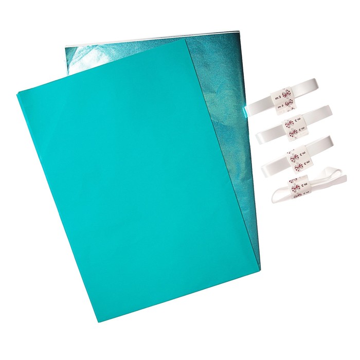 Набор для упаковки, виридан-металлик - крафт, 0,7 х 1 м х 2, лента 15 мм х 3 м х 4 микс