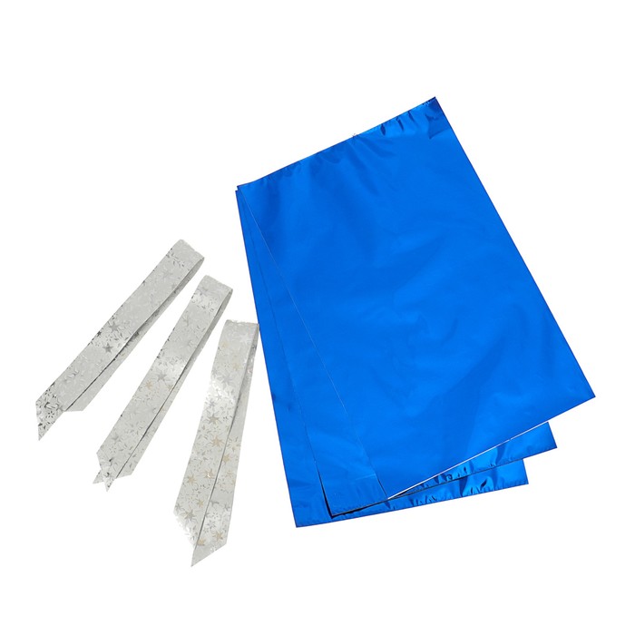 Набор для упаковки, "Новый Год", пакет синий 25 х 40 см х 3 шт., три банта 34/120 мм