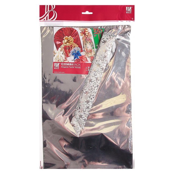 Набор для упаковки, "Новый Год", пакет серебро 25 х 40 см х 3 шт., три банта 34/120 мм