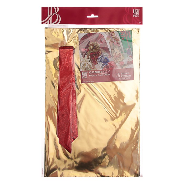 Набор для упаковки, "Новый Год", пакет золото 25 х 40 см х 3 шт., три банта 34/120 мм