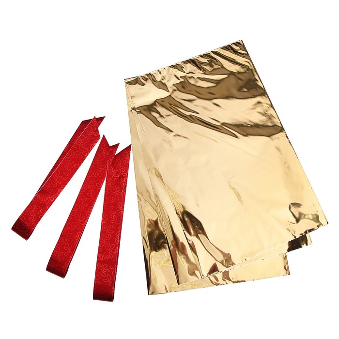 Набор для упаковки, "Новый Год", пакет золото 25 х 40 см х 3 шт., три банта 34/120 мм