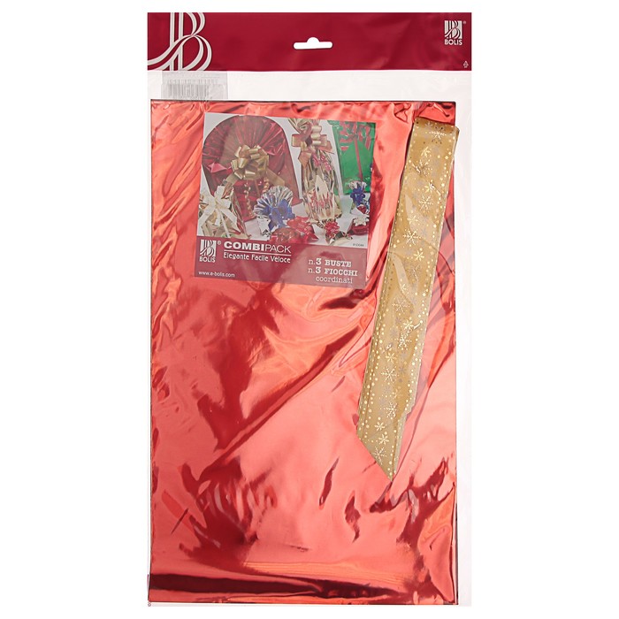 Набор для упаковки, "Новый Год", пакет красный 25 х 40 см х 3 шт., три банта 34/120 мм