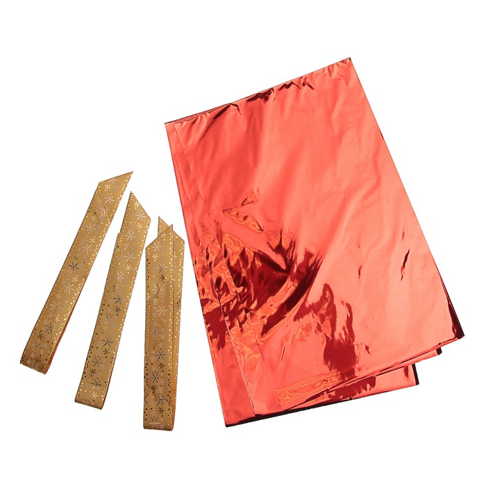 Набор для упаковки, "Новый Год", пакет красный 25 х 40 см х 3 шт., три банта 34/120 мм