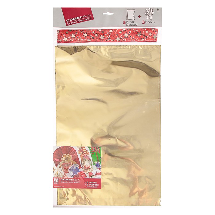 Набор для упаковки, "Новый Год", пакет золото 30 х 50 см х 3 шт., три банта 30/120 мм