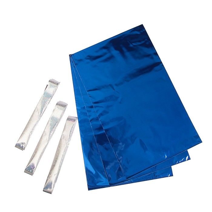 Набор для упаковки, "Новый Год", пакет синий 30 х 50 см х 3 шт., три банта 30/120 мм