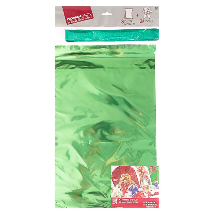 Набор для упаковки, "Новый Год", пакет зелёный 30 х 50 см х 3 шт., три банта 30/120 мм