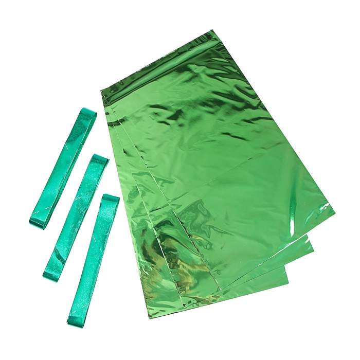 Набор для упаковки, "Новый Год", пакет зелёный 30 х 50 см х 3 шт., три банта 30/120 мм