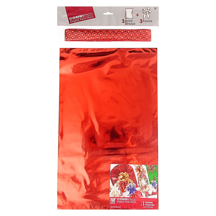 Набор для упаковки, "Новый Год", пакет красный 30 х 50 см х 3 шт., три банта 30/120 мм