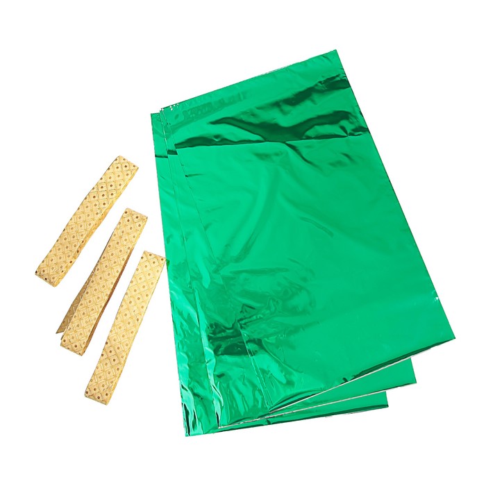 Набор для упаковки, "Новый Год", пакет изумрудный 30 х 50 см х 3 шт., три банта 30/120 мм