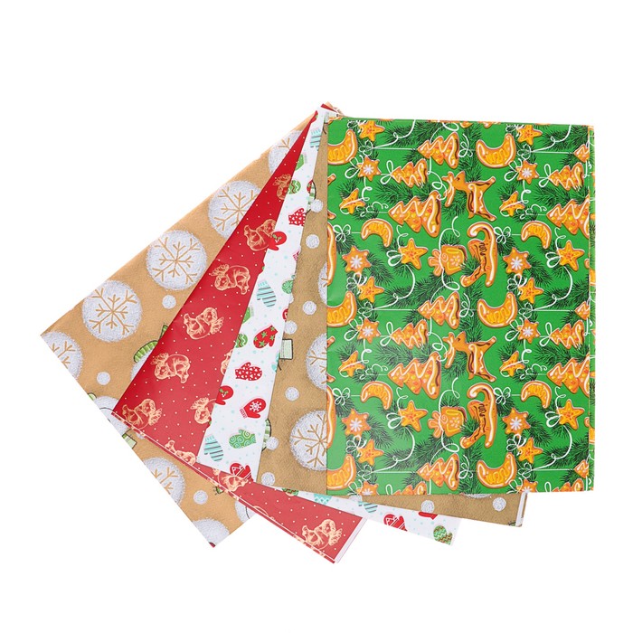 Набор бумаги для декорирования, "Новый год №6", 0,7 х 1 м х 5 шт., в ассортименте