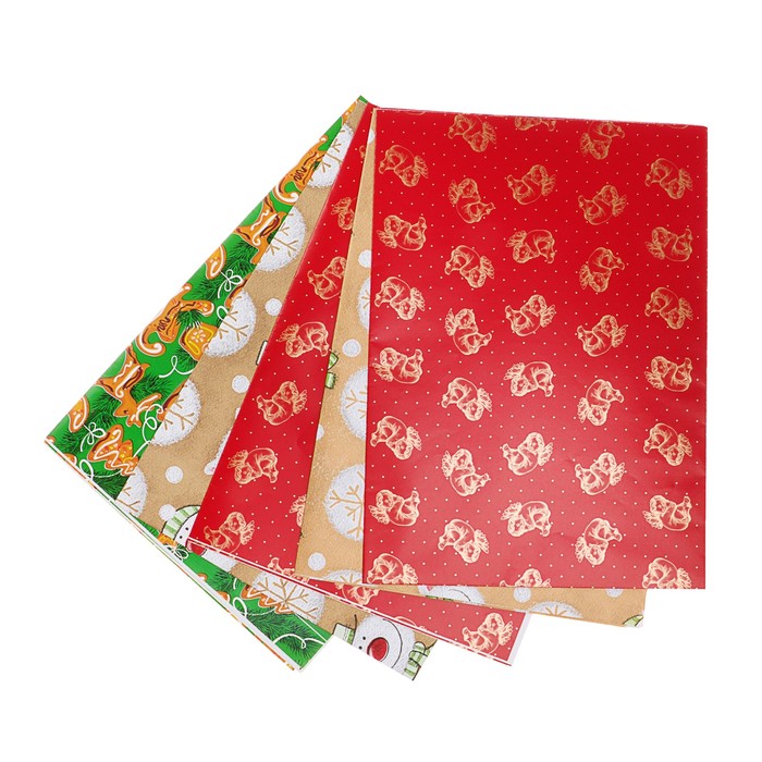 Набор бумаги для декорирования, "Новый год №7", 0,7 х 1 м х 5 шт., в ассортименте